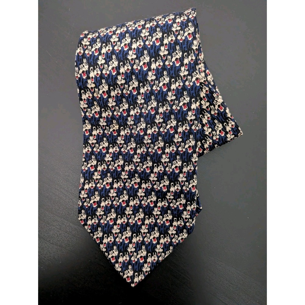 Vintage Disney Store Silk Tie Goofy‎ Face All Over Print 59" Korea Made